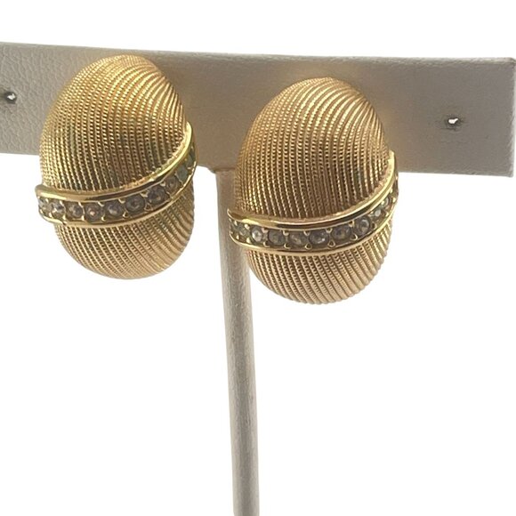 Vintage SAL Swarovski Gold Tone Clip-On Earrings With Rhinestone Accents - Picture 2 of 7